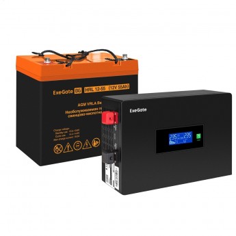 Комплект ИБП EXEGATE IDEALSINE SR-1000.LCD.2SH + батарея 55Aч, 1 шт